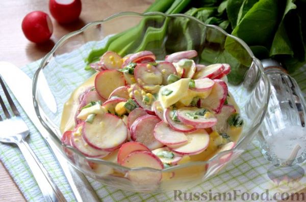 Салат с редиской, яйцами и зелёным луком